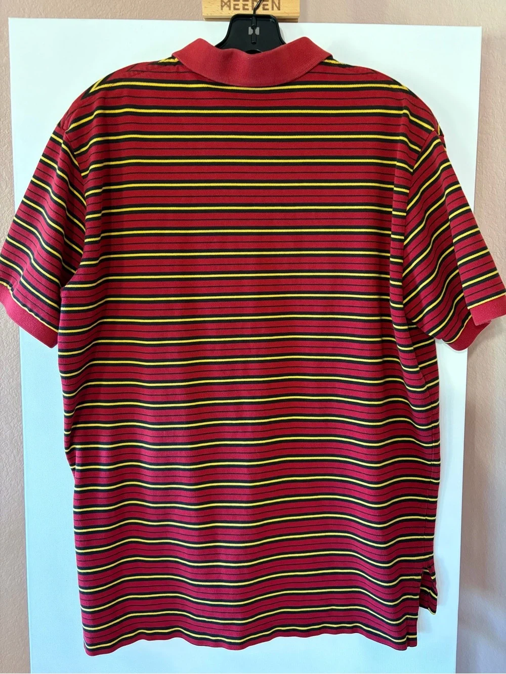 VTG Polo Ralph Lauren Red Black Yellow Stripe Pique Polo Shirt Mens XL *READ